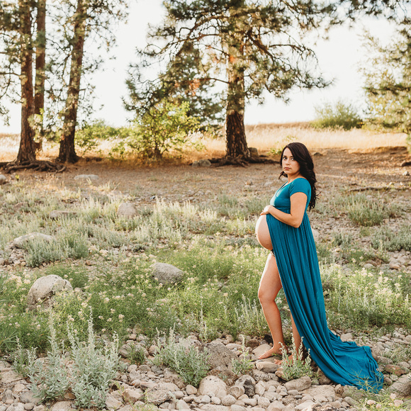 Teal/blue Maternity Dress, Small, with open front - Picture 3 of 3